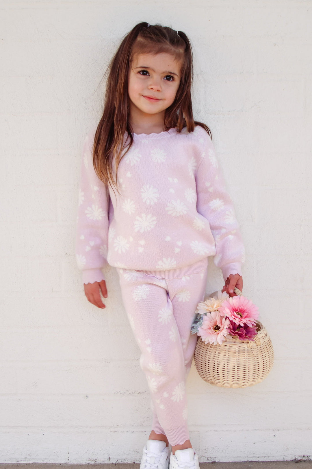 toddler girls lilac knitted blossom print jumper 