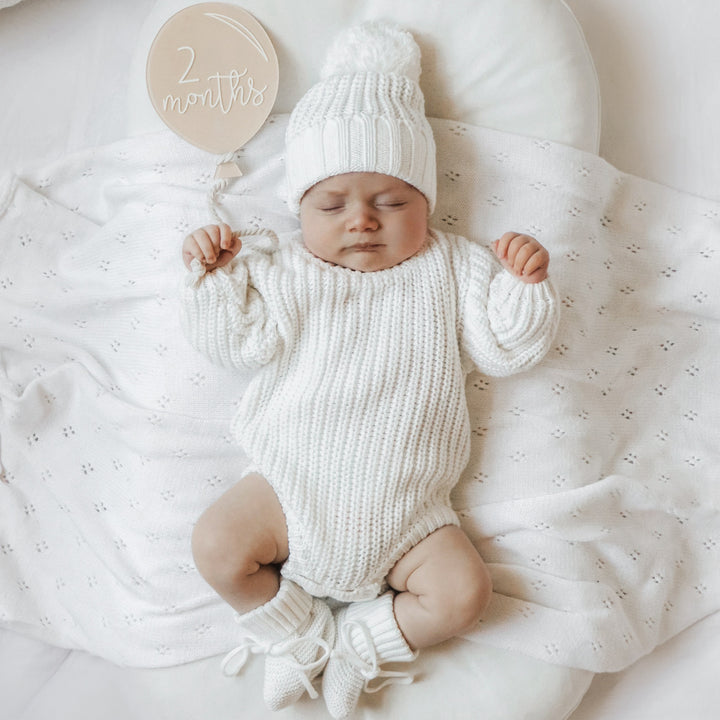 baby white knitted long sleeve romper