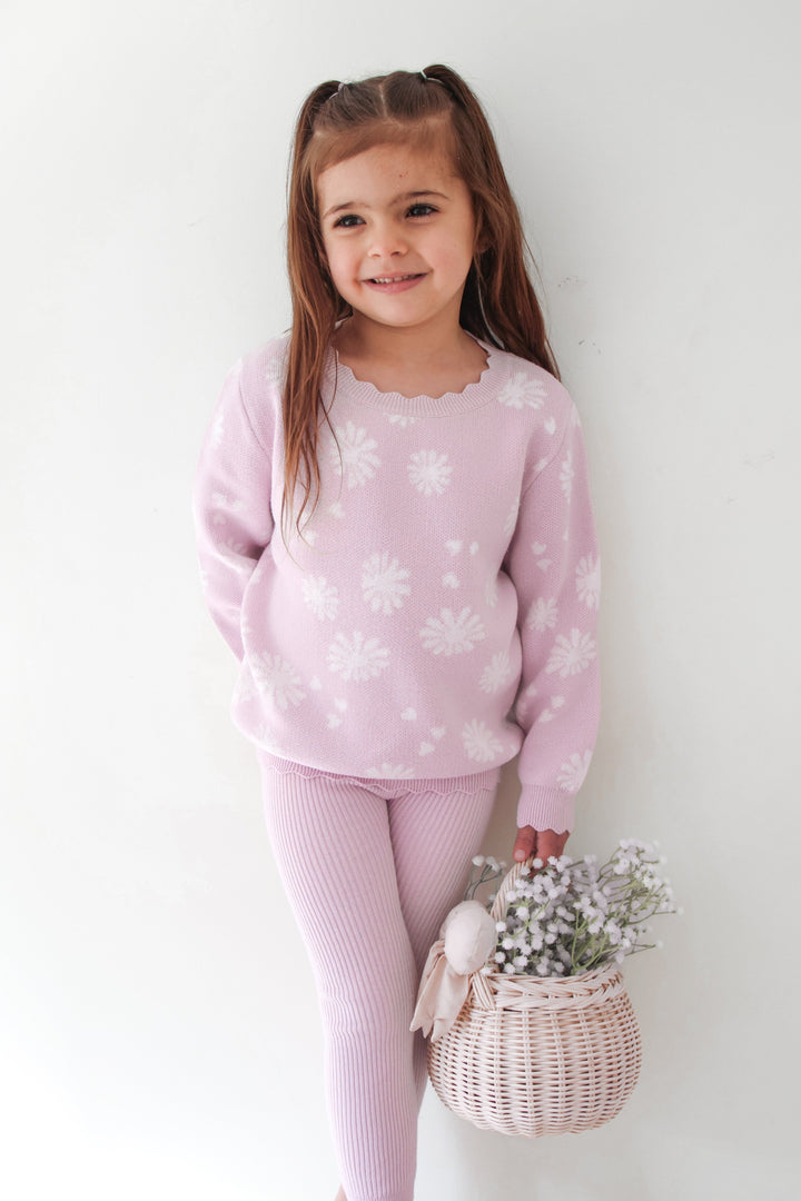 toddler girls lilac knitted blossom print jumper 