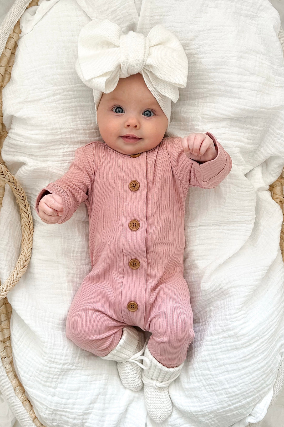 Cozy Long Sleeve Louie Romper - Rosewater