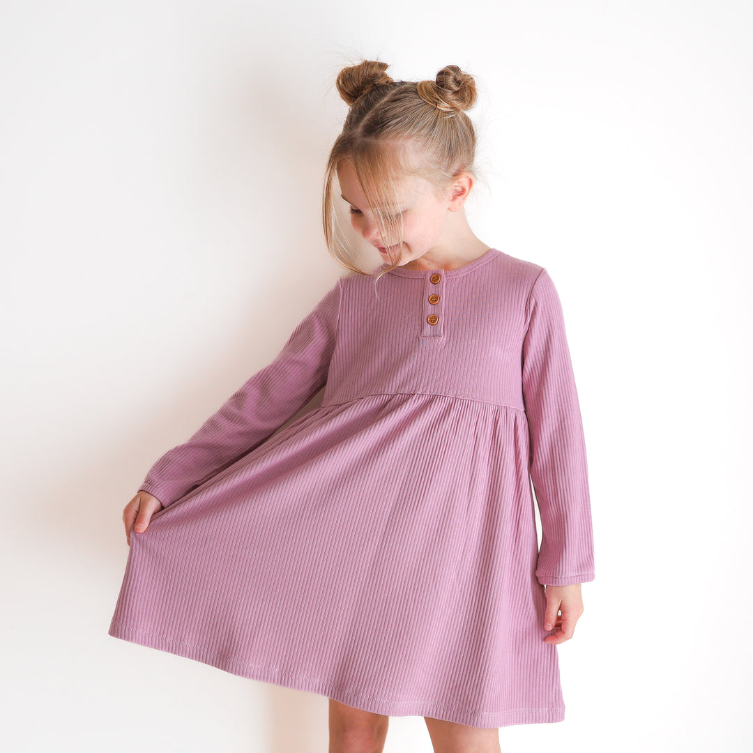 Girls long sleeve purple dress with bow