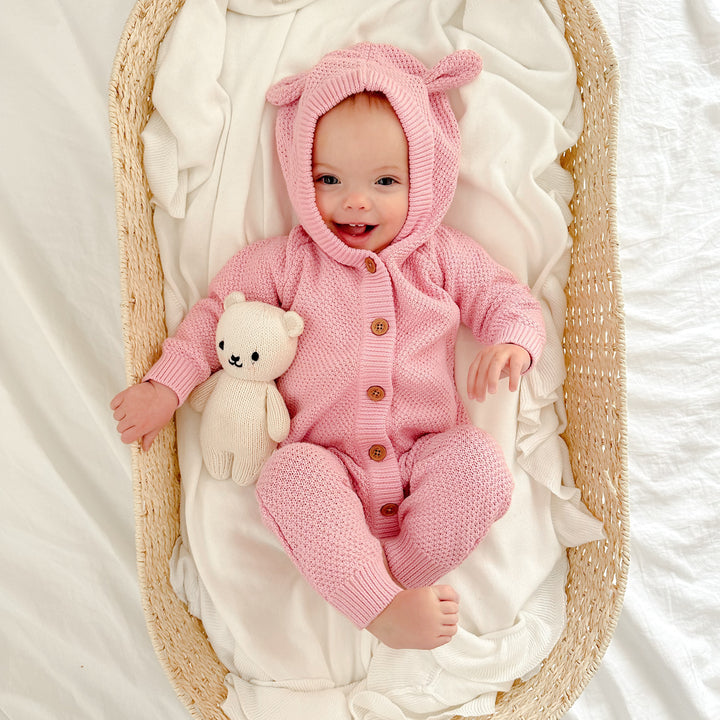 Bear Knitted Romper - Tulip