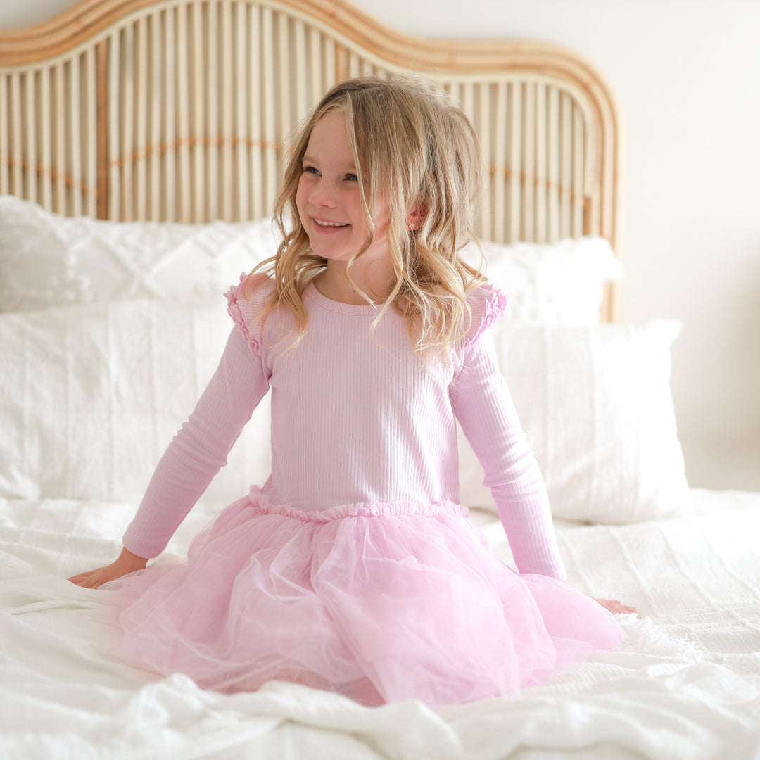 girls lilac long sleeve tutu dress