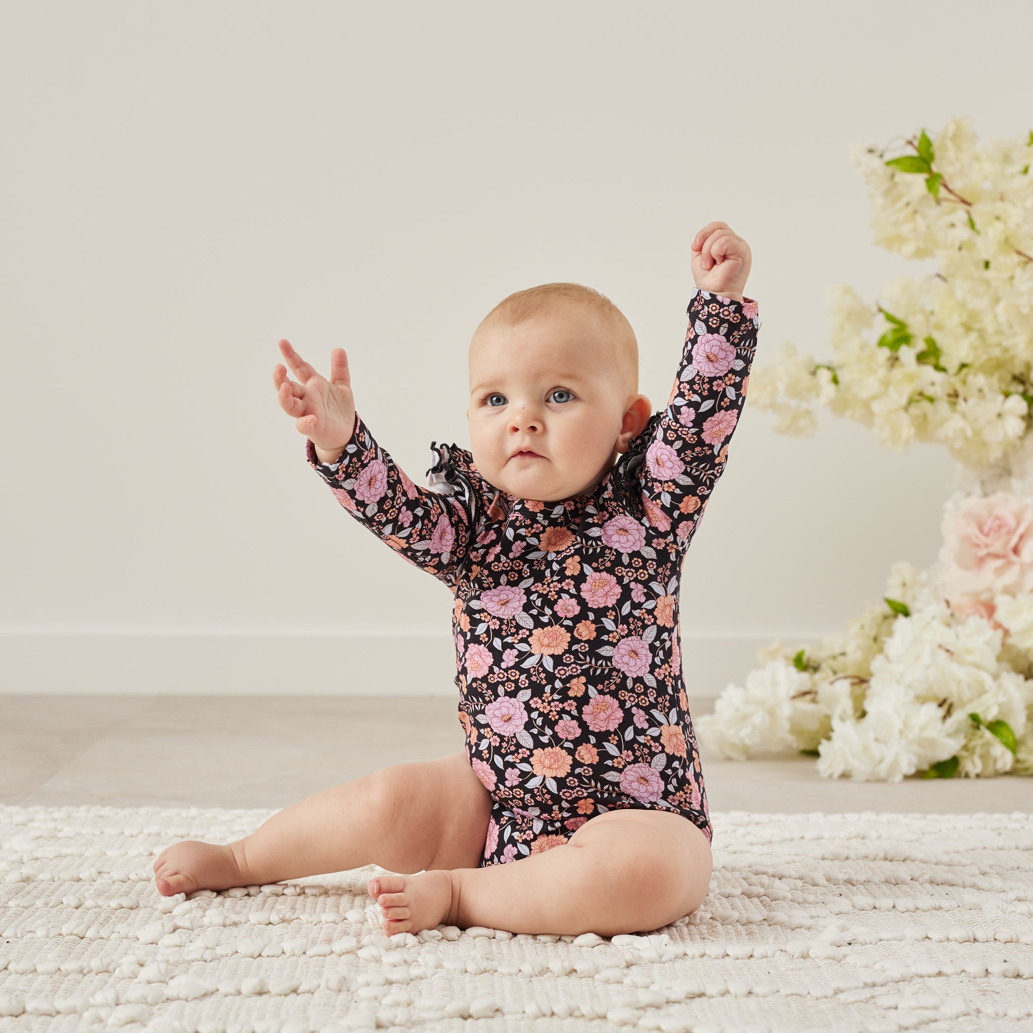 Floral Allover Flutter-sleeve Baby Jumpsuit