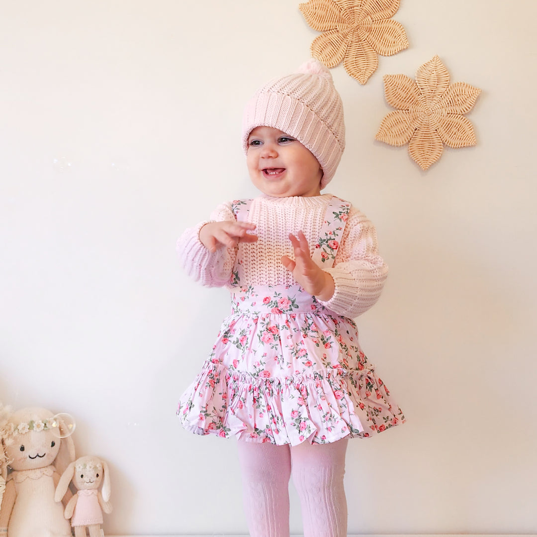 Baby floral skirt with suspenders & bow