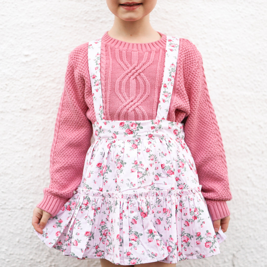 Girls floral skirt with suspenders & bow