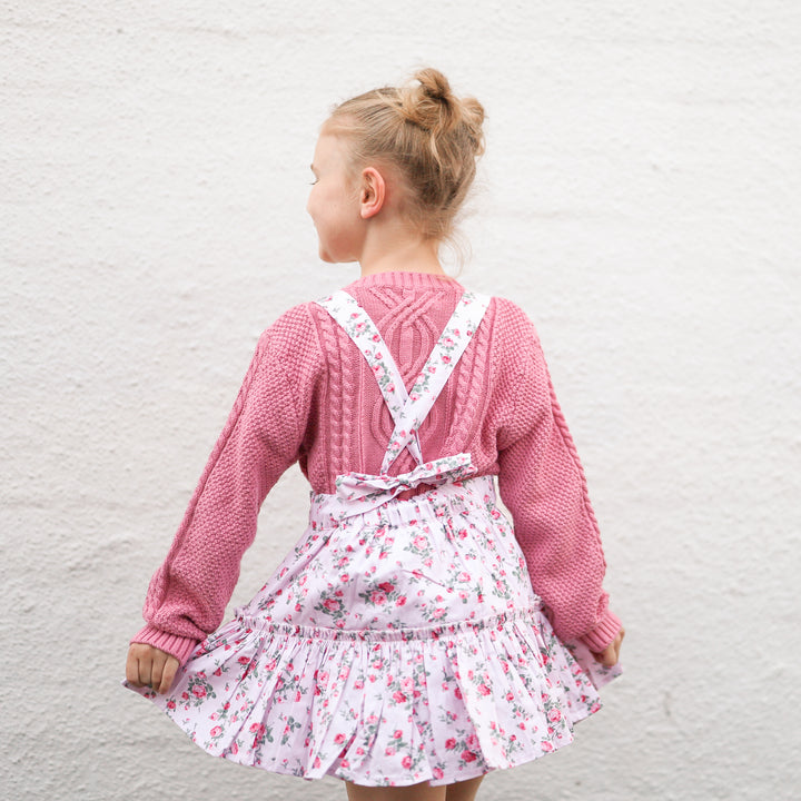 Girls floral skirt with suspenders & bow