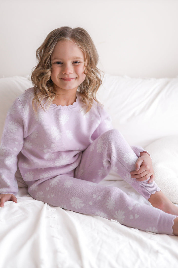 baby girls lilac knitted blossom print pants