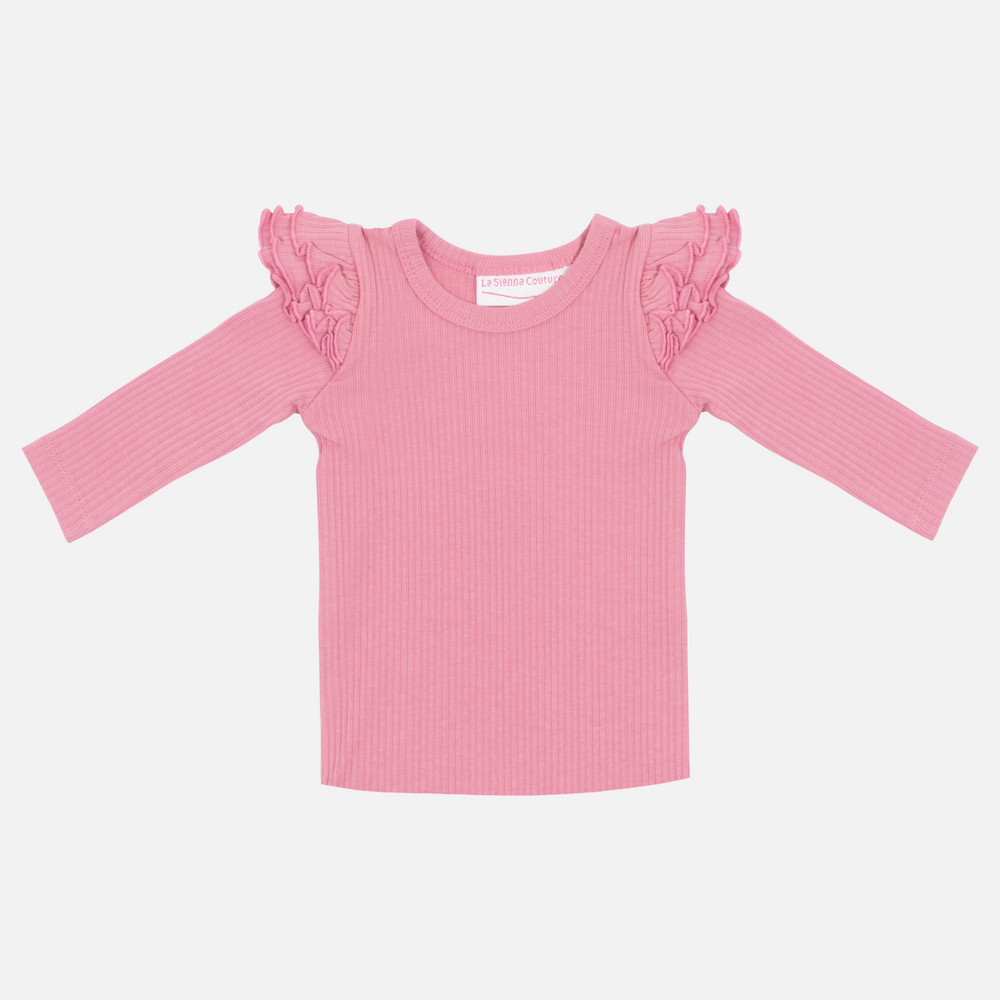 girls berry long sleeve top with flutter