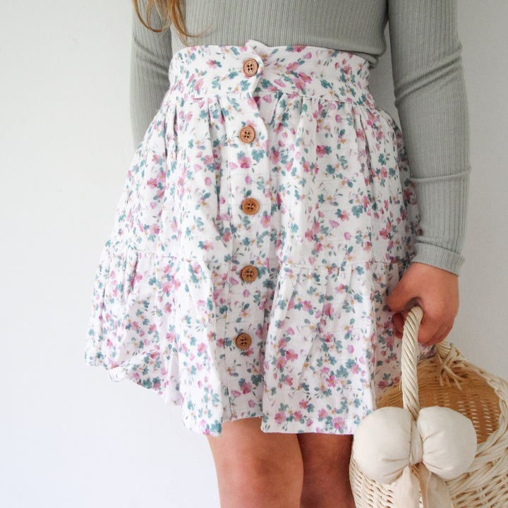 Girls floral skirt with buttons