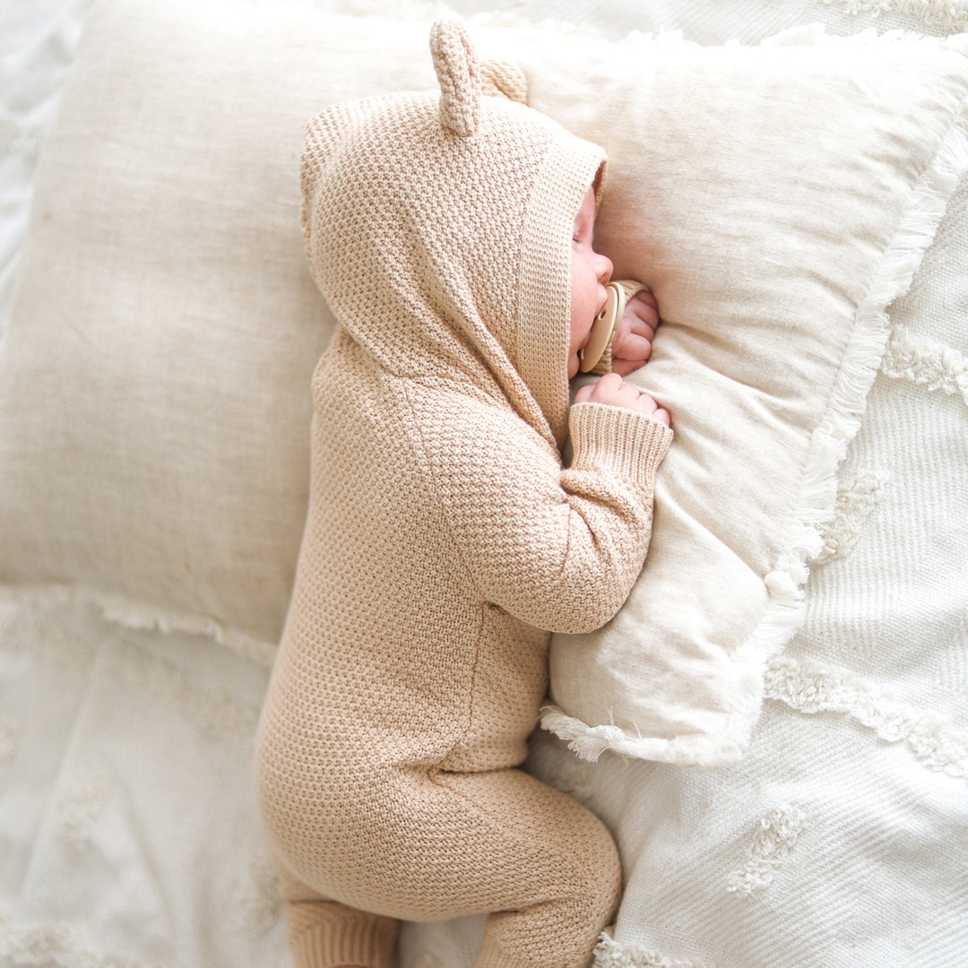 Bear Knitted Romper - Oatmeal