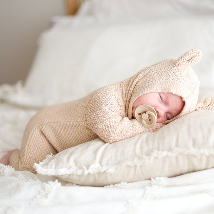 Bear Knitted Romper - Oatmeal