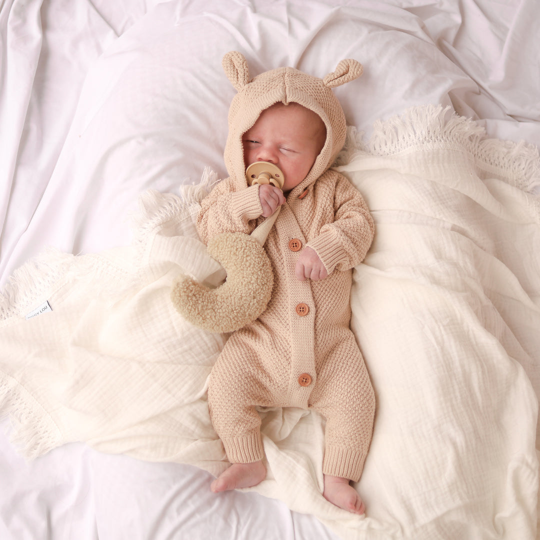 Bear Knitted Romper - Oatmeal