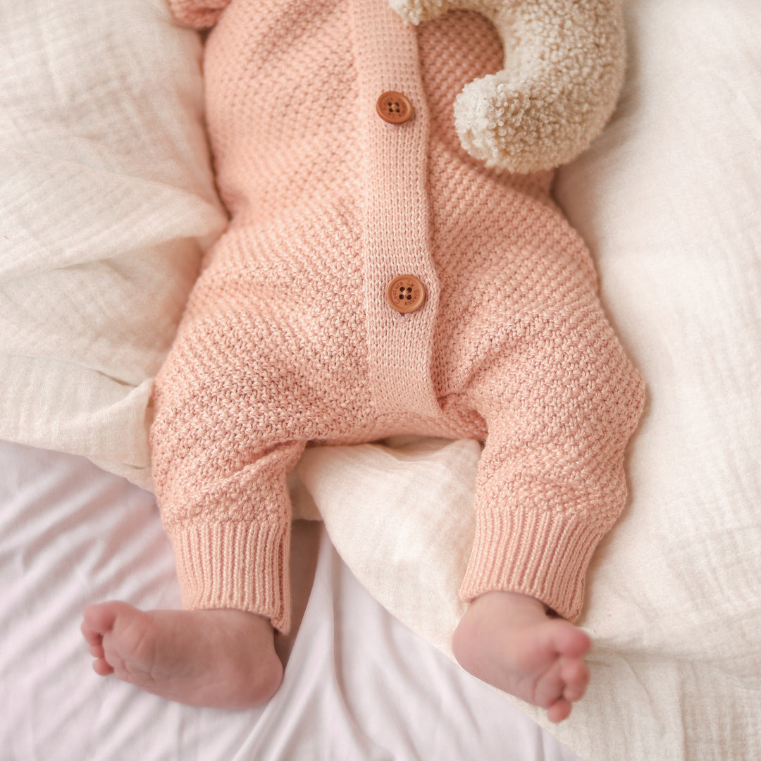 Bear Knitted Romper - Vintage Peach