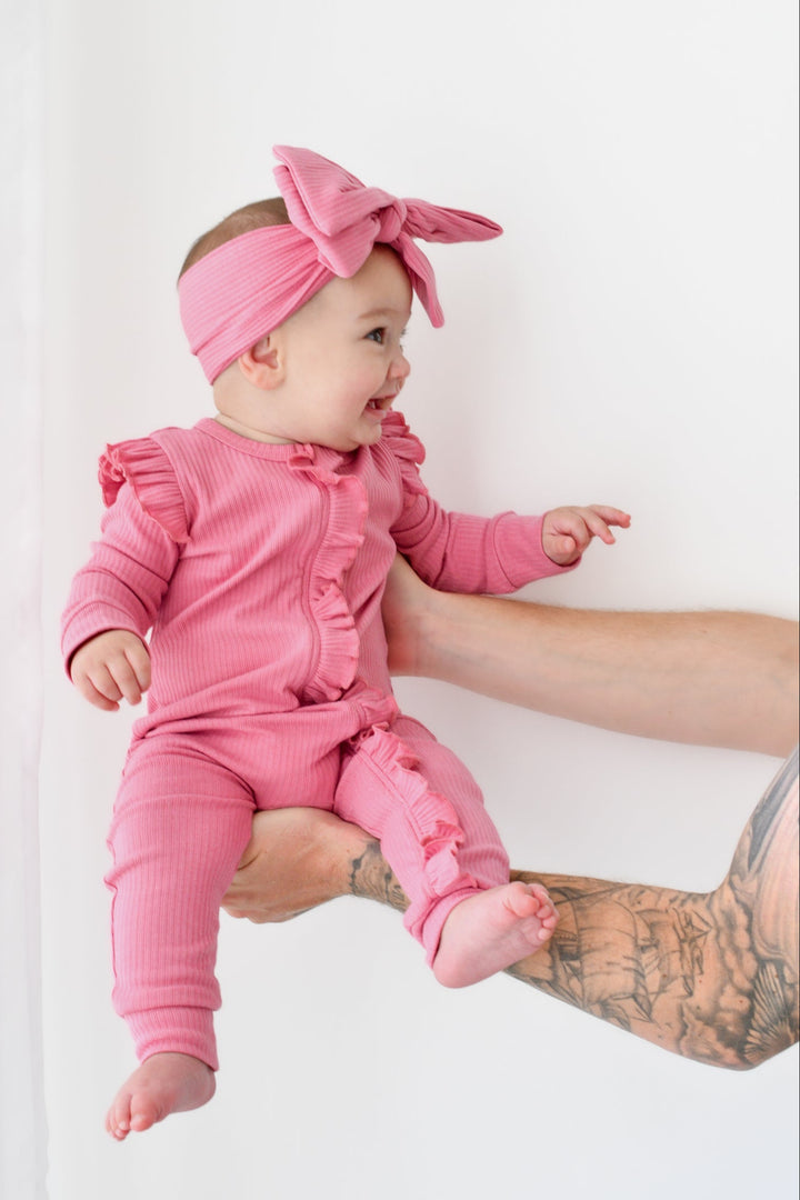 Cozy Frilly Zip Romper - Berry Bliss