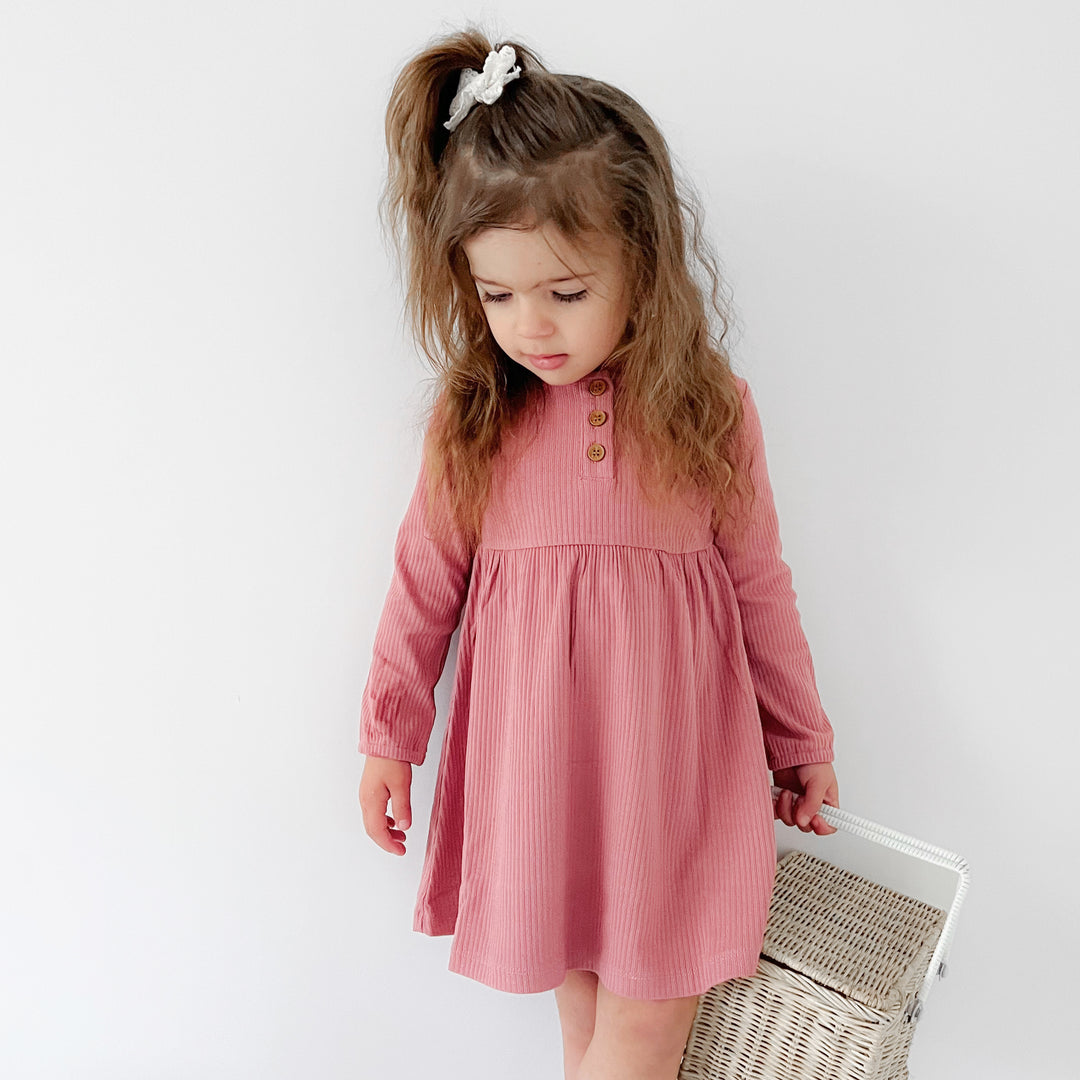 baby girls long sleeve cinder-rose ribbed dress