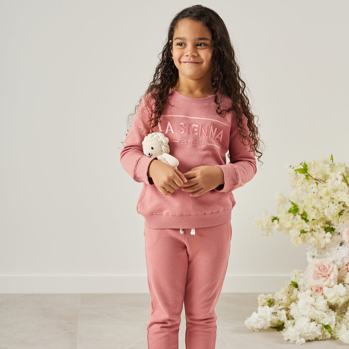 cinder-rose colour girls tracksuit set with logo