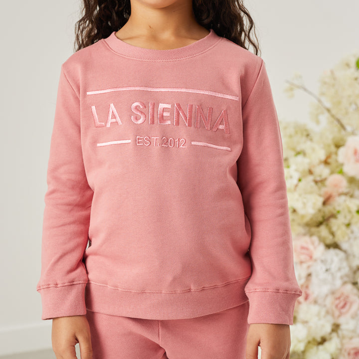 cinder-rose colour girls tracksuit set with logo