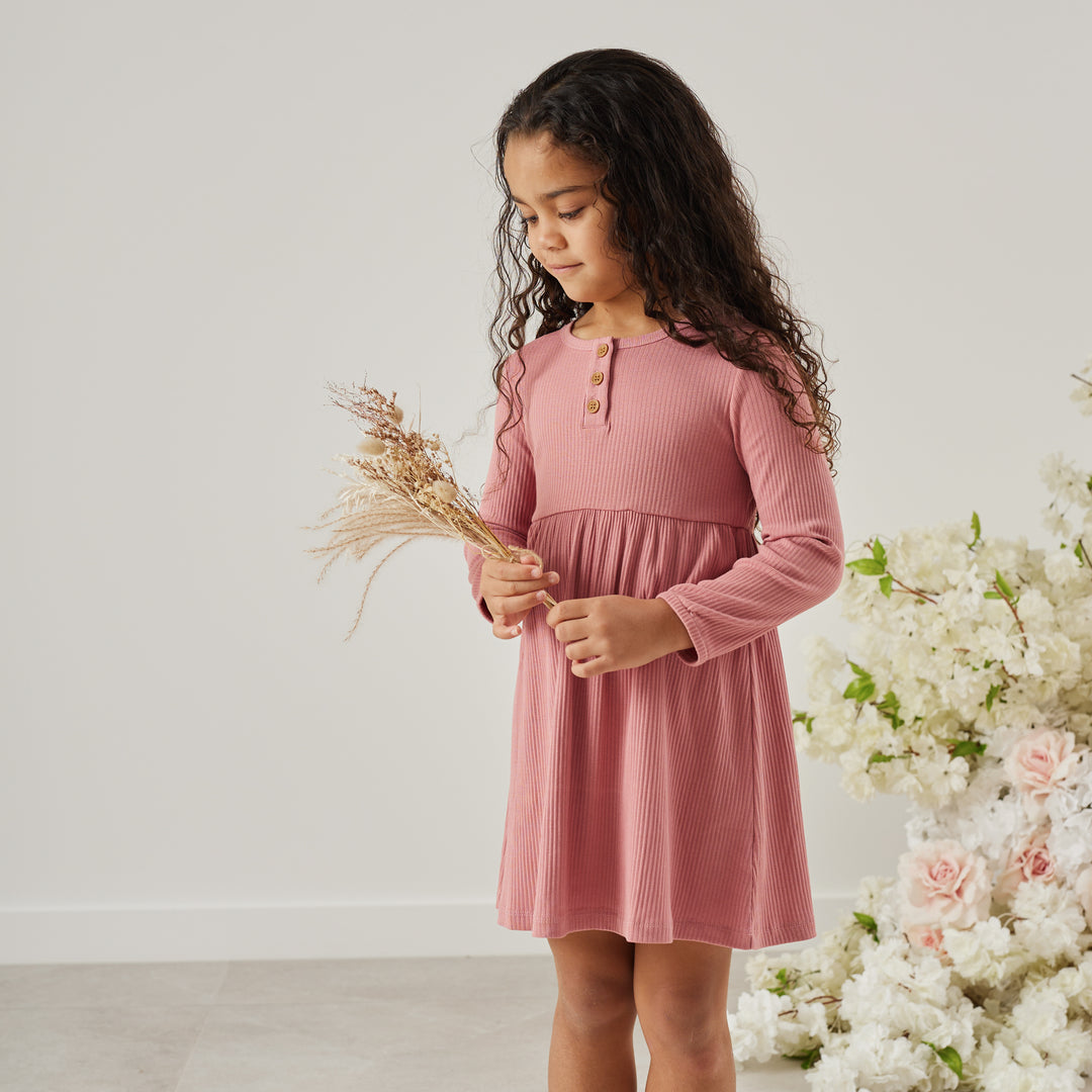 Girls long sleeve cinder-rose ribbed dress