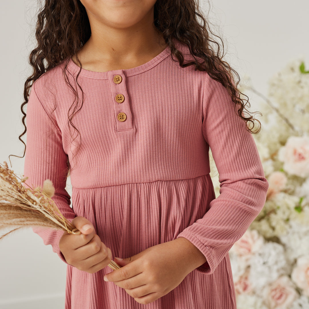 Girls long sleeve cinder-rose ribbed dress