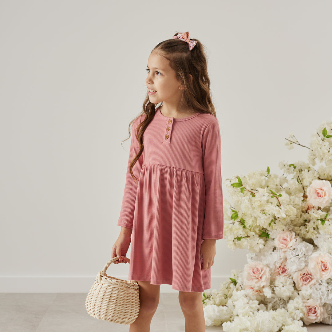 Girls long sleeve cinder-rose ribbed dress