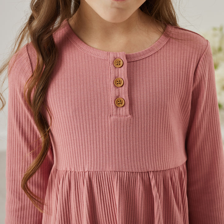 Girls long sleeve cinder-rose ribbed dress