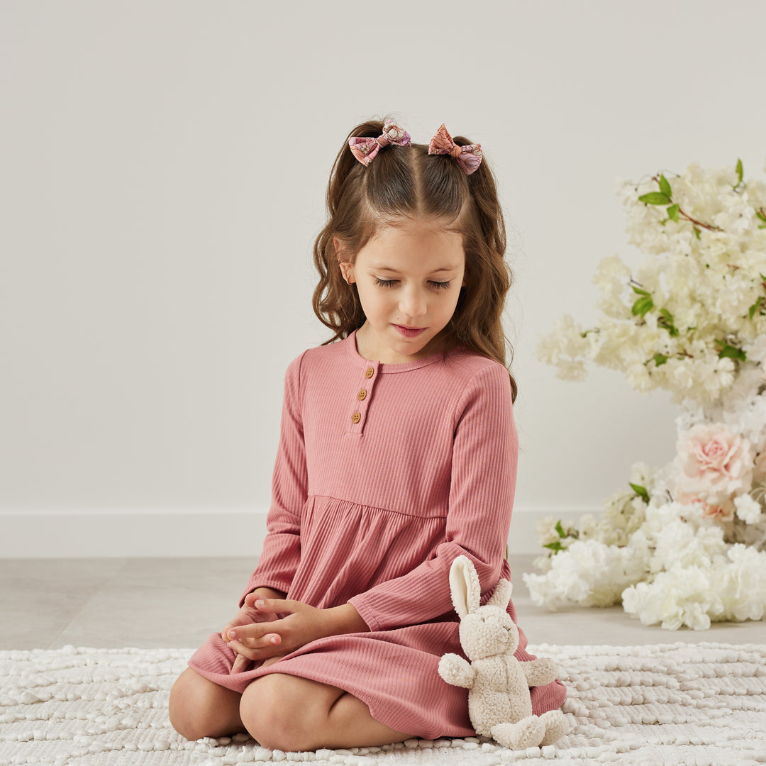 Girls long sleeve cinder-rose ribbed dress