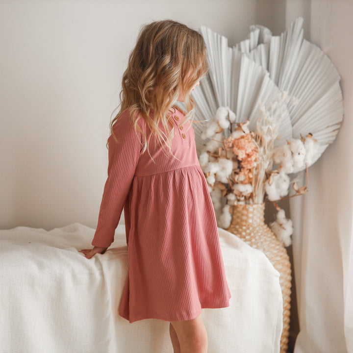 Girls long sleeve cinder-rose ribbed dress