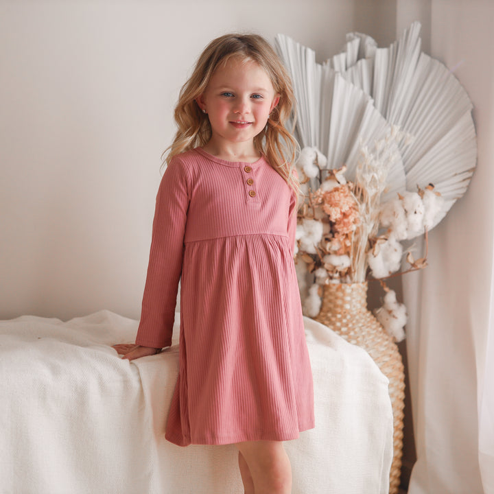 Girls long sleeve cinder-rose dress