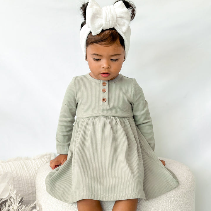 baby girls long sleeve basil green ribbed dress