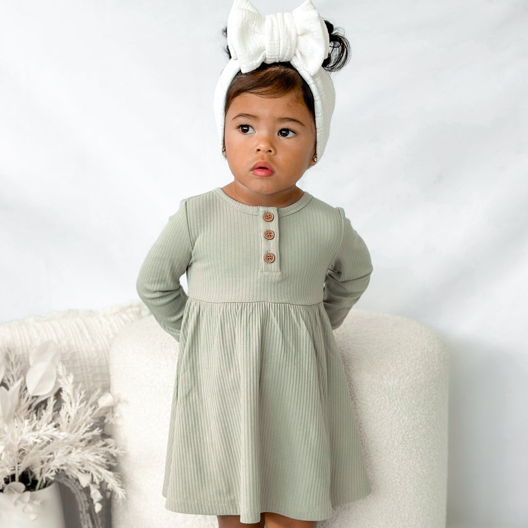 baby girls long sleeve basil green ribbed dress