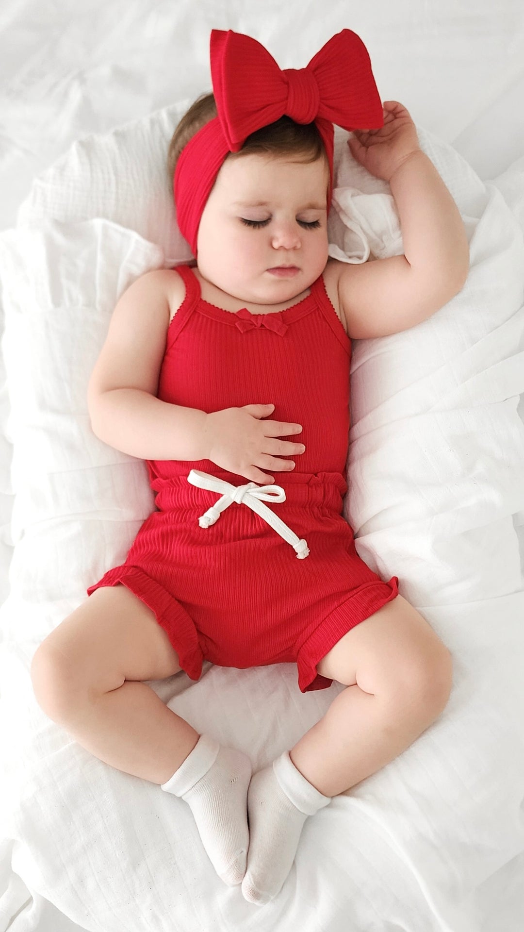 Dainty Cozy Singlet & Shorties Set - Red