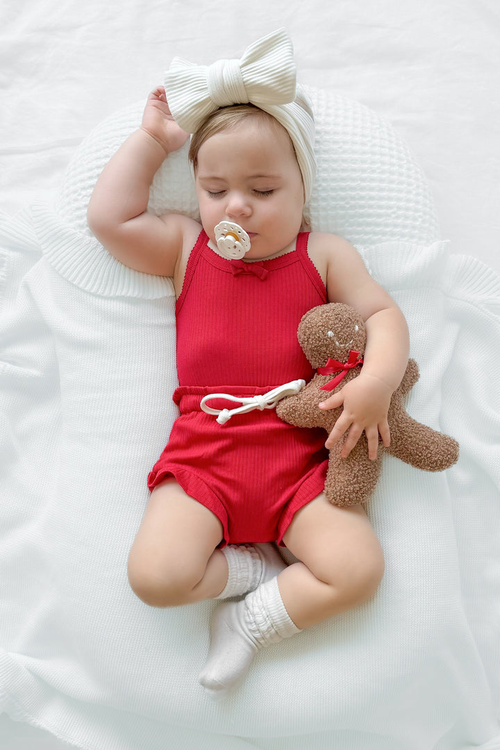 Dainty Cozy Singlet & Shorties Set - Red