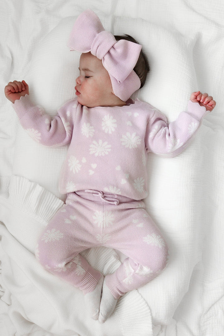 baby girls lilac knitted blossom print pants