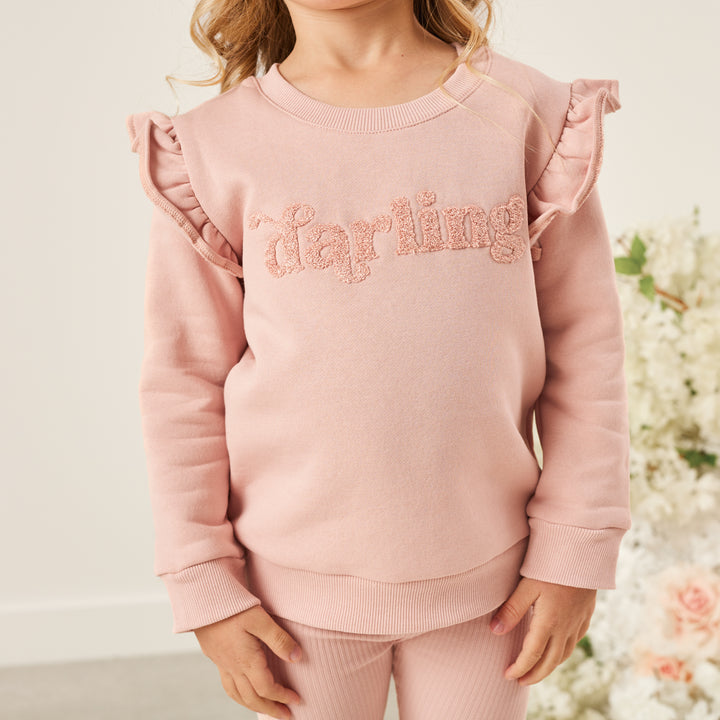 girls rosewood jumper with darling text