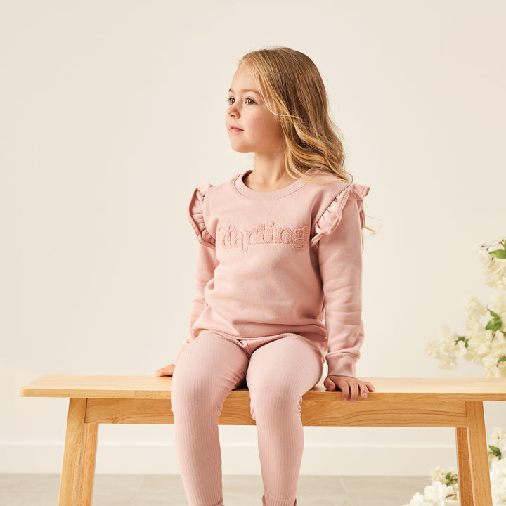 girls rosewood jumper with darling text