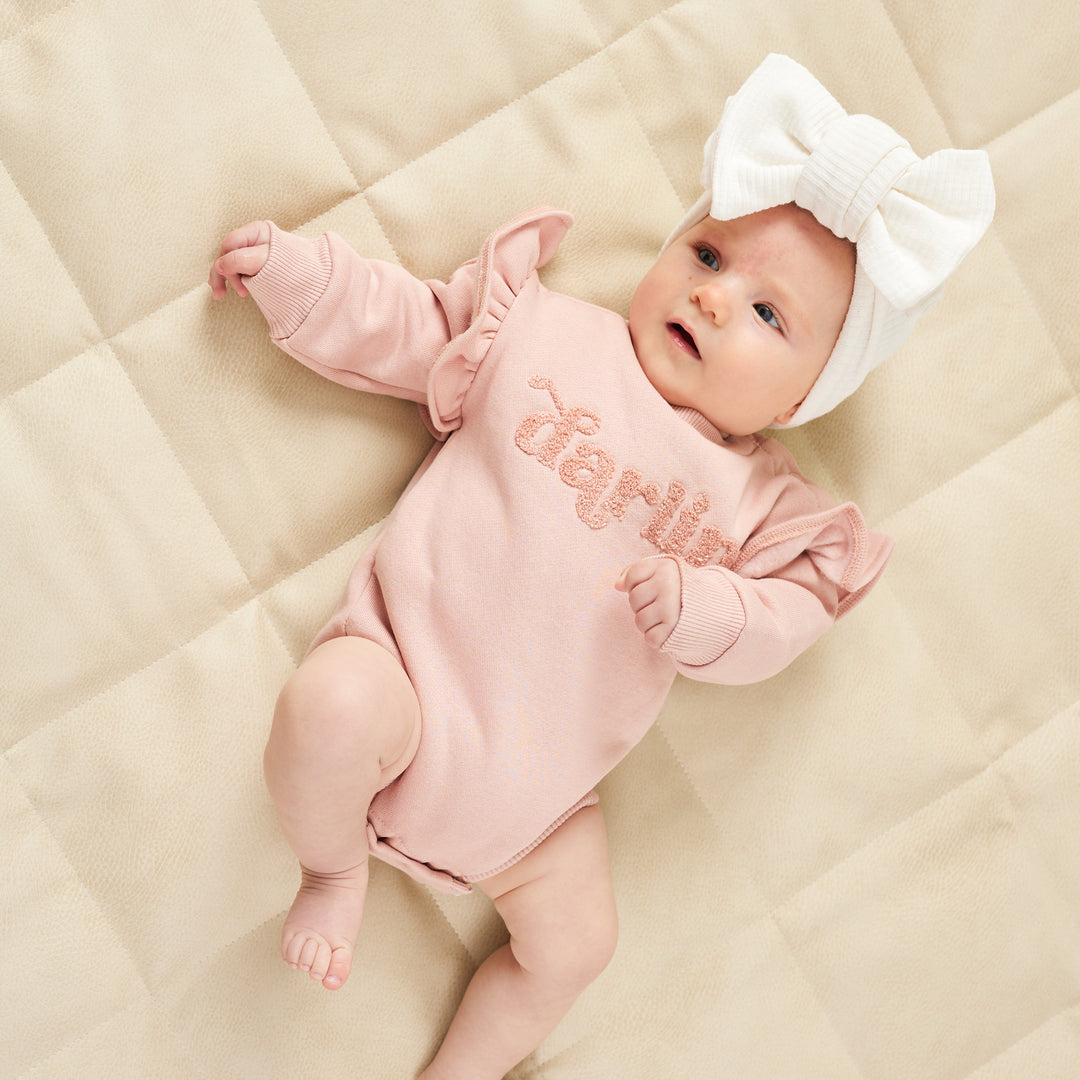baby girl rosewood romper with darling text