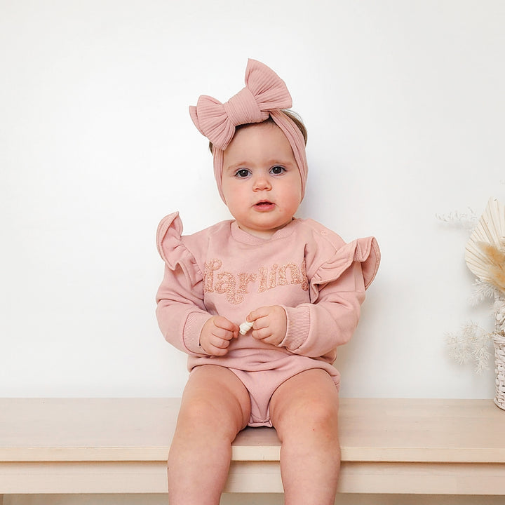baby girl rosewood romper with darling text