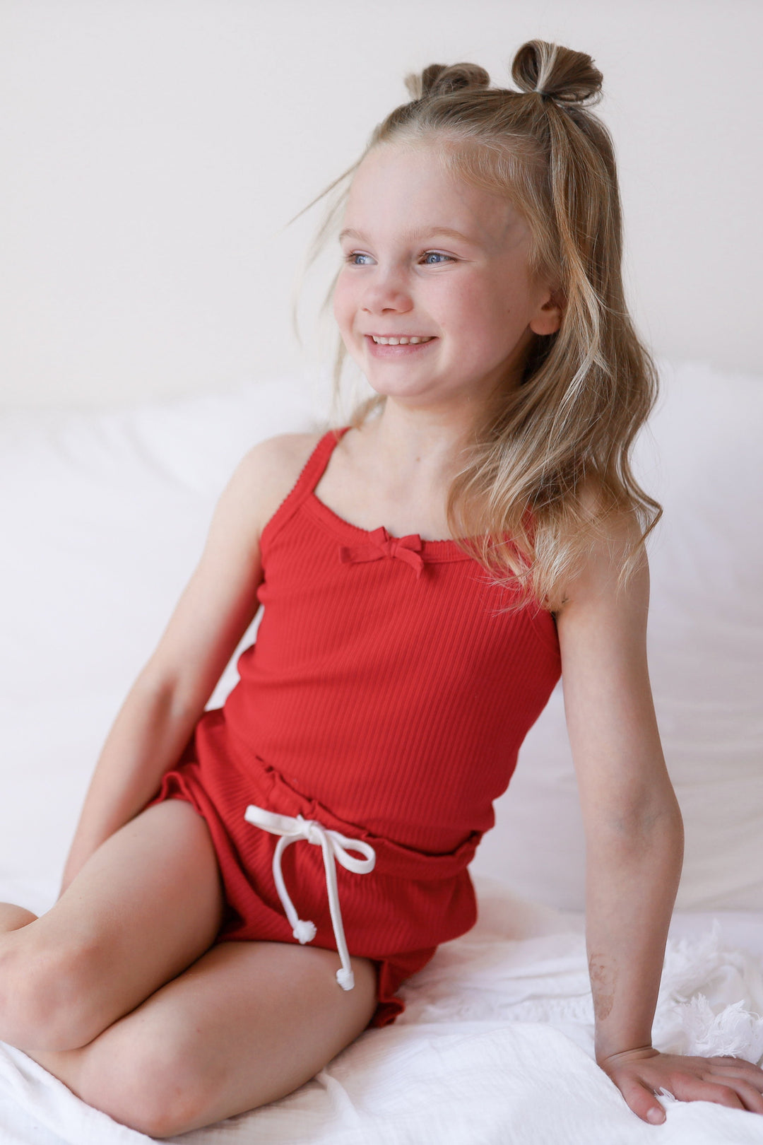 Dainty Cozy Singlet & Shorties Set - Red