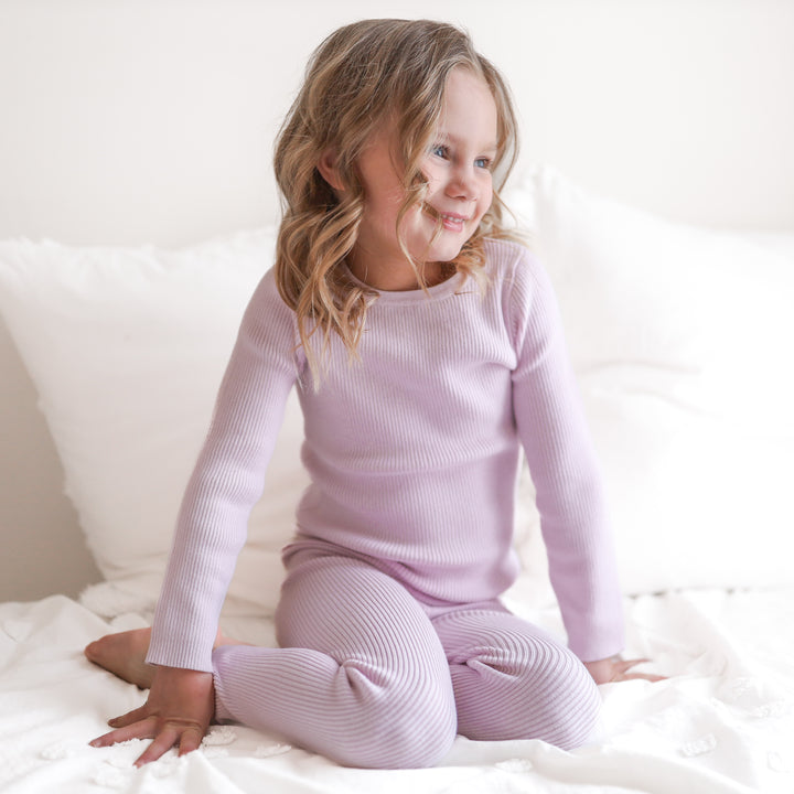 girls lilac knitted leggings