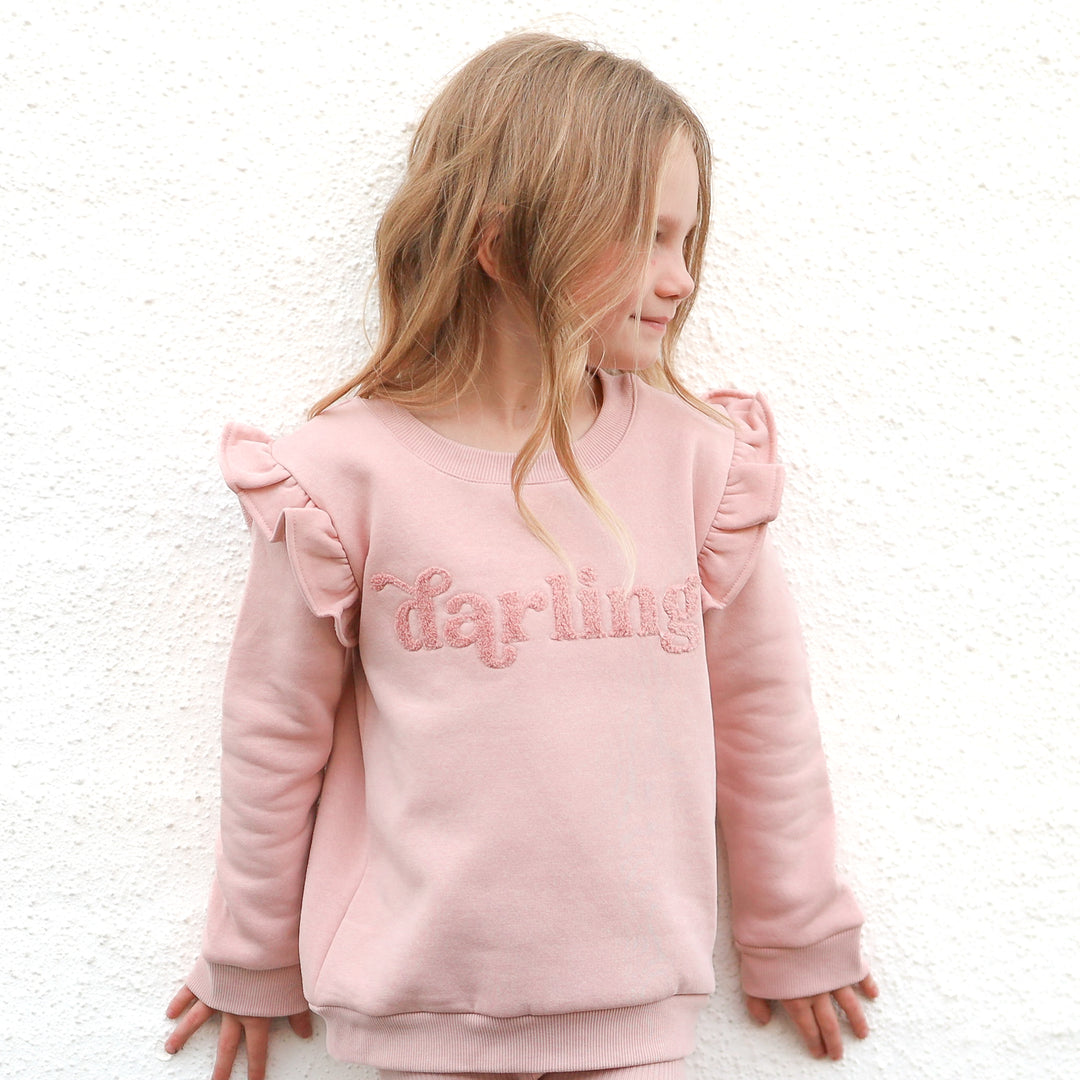 girls rosewood jumper with darling text