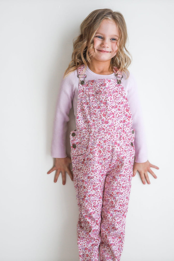 Toddler girls floral long leg overalls