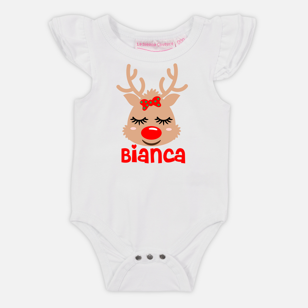 Girl Reindeer - Name - Short Sleeve Flutter - Custom