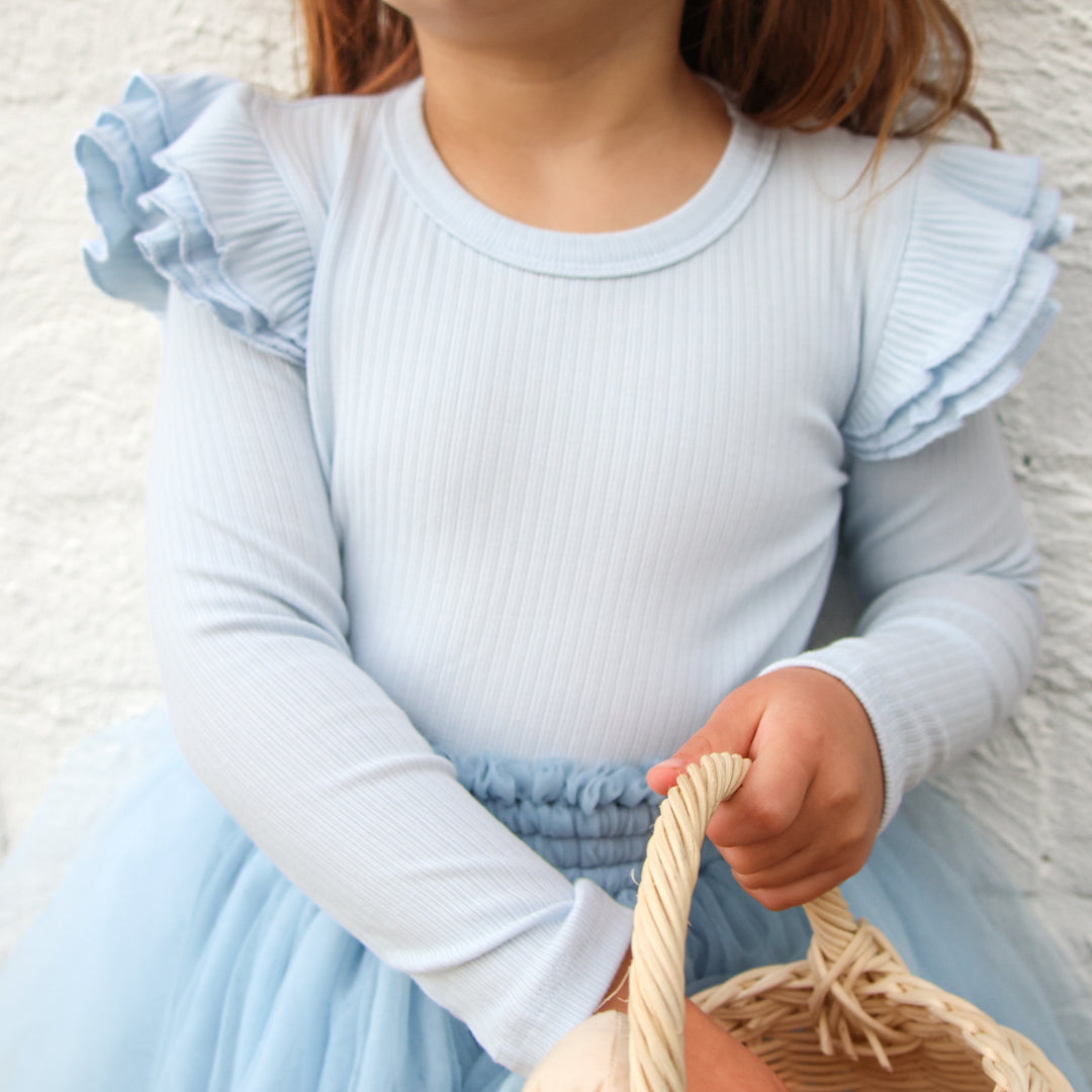 girls blue long sleeve bodysuit