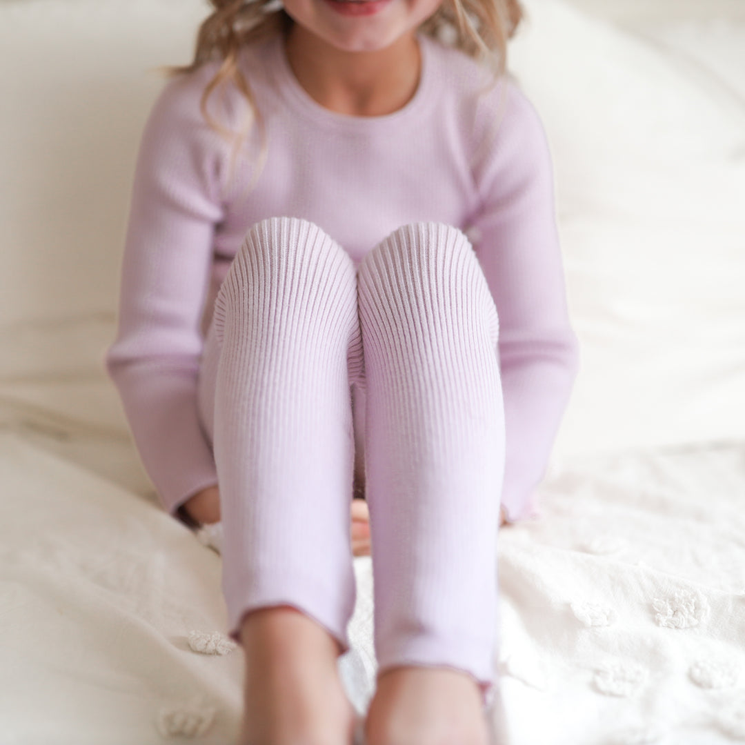 girls lilac knitted leggings