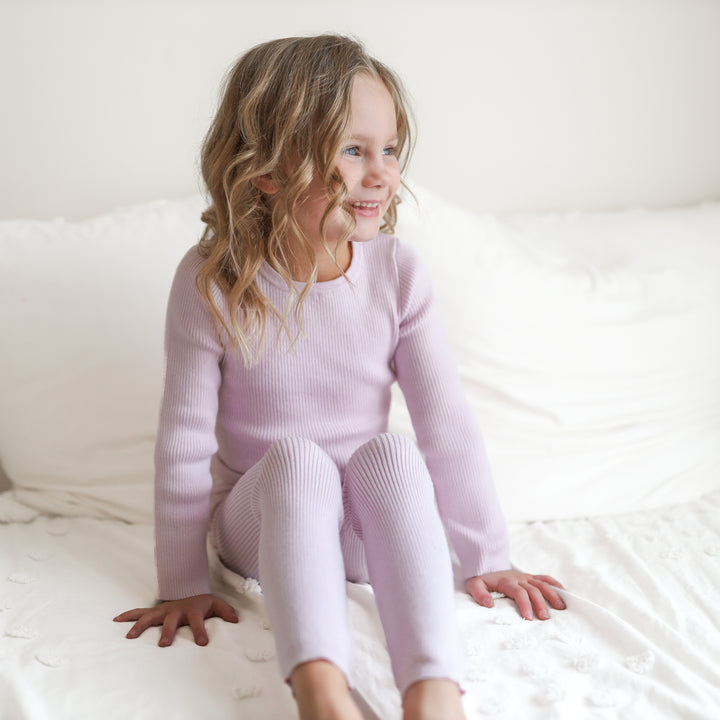 girls lilac knitted leggings