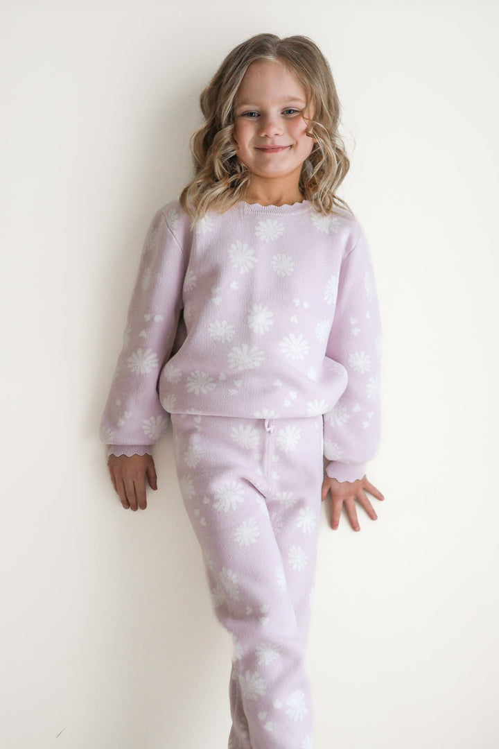 toddler girls lilac knitted blossom print jumper 