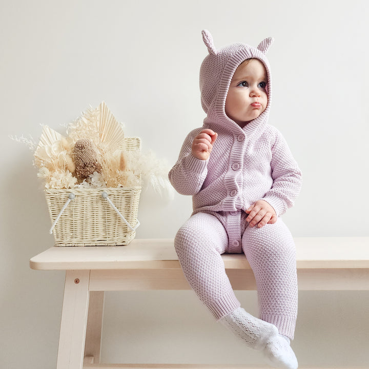 Bear Knitted Romper - Lilac Blossom