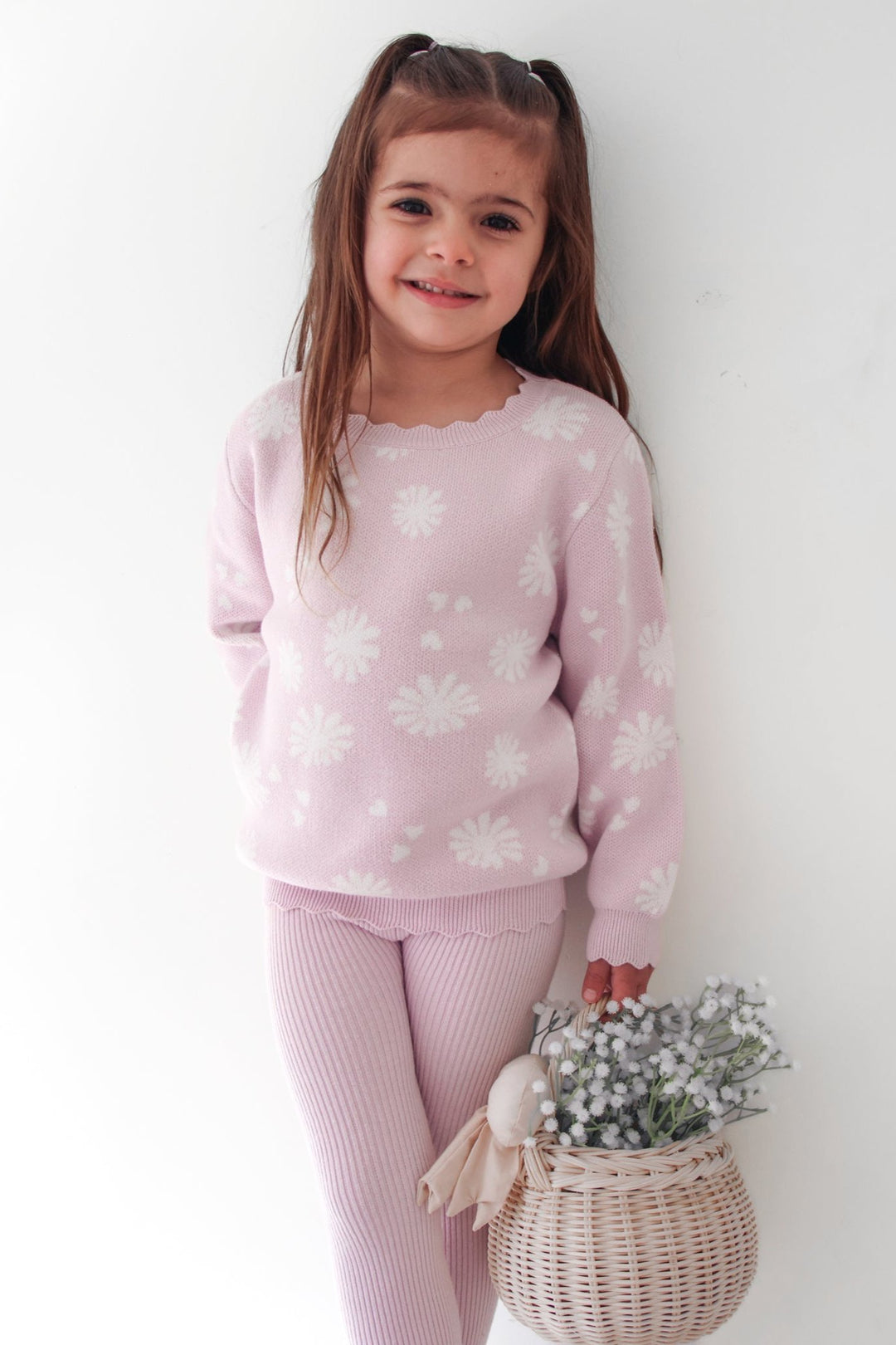 girls lilac knitted blossom print jumper 