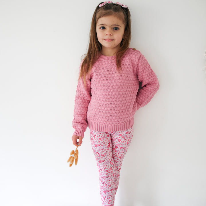 girls rose mist pink bubble knitted jumper